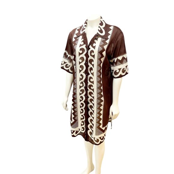 Gottex Brown White Cotton Button Down Swim Coverup Medium - Picture 8 of 9